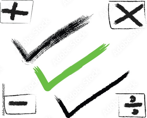 Checkmarks and mathematical symbols illustration