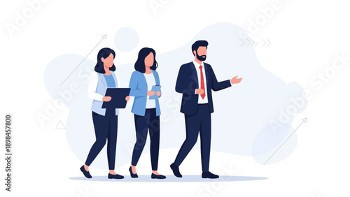 Business Team Walking Together, Leadership and Strategy Concept