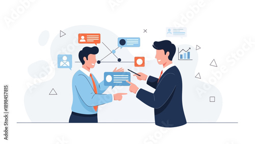 Businessmen Discussing Strategy and Data Analysis with Digital Network