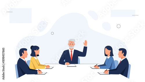 Business Meeting with Chairman Raising Hand and Colleagues Listening