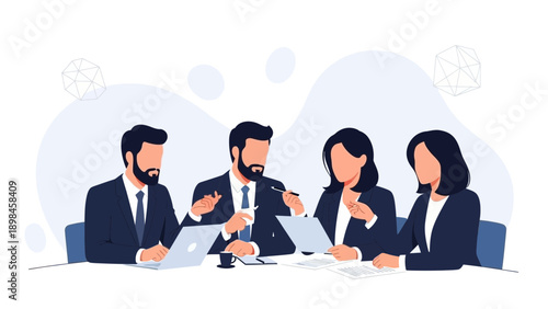 Diverse business team collaborating in modern office meeting room
