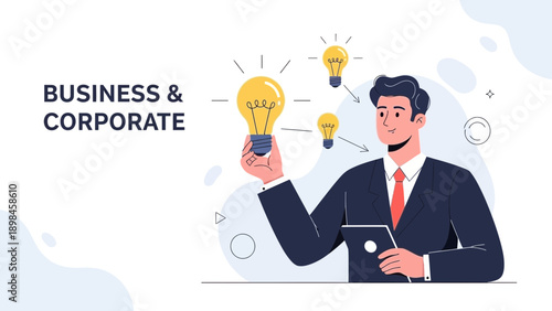 Man Holding Lightbulb, Business & Corporate Idea Generation, Innovation Concept