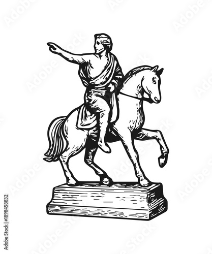 Equestrian statue representing roman leader pointing forward