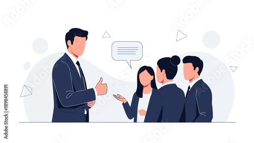 Business meeting, team discussion, manager giving feedback, thumbs up gesture