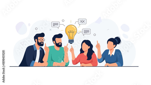 Teamwork Brainstorming Generating New Ideas, Lightbulb Symbolizing Innovation