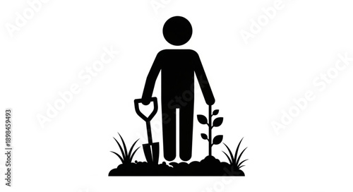 Gardener planting a small tree icon silhouette.