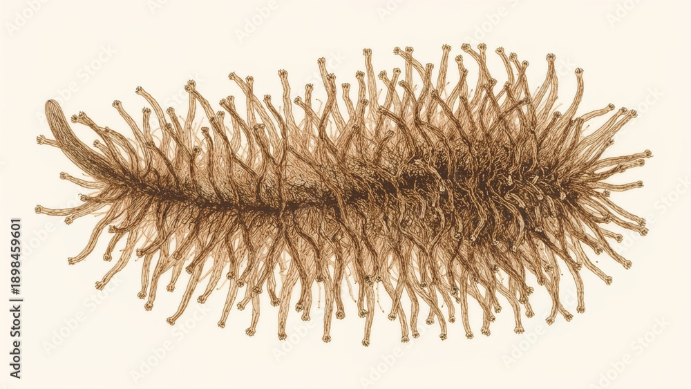 Obraz premium Surreal Pollen Grain and Virus Like Microbe, Vintage Scientific Macro Illustration with Intricate Surface Detail