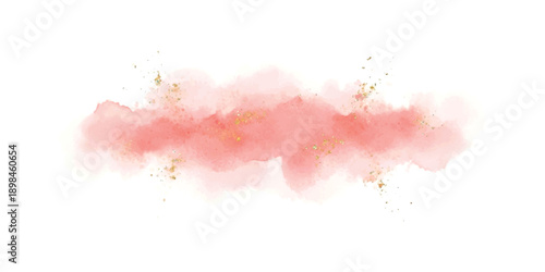 A beautiful and delicate abstract background featuring a soft pink watercolor cloud with sparkling gold glitter.