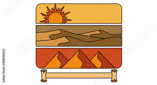 Ancient Egyptian Scroll with Desert Landscape.