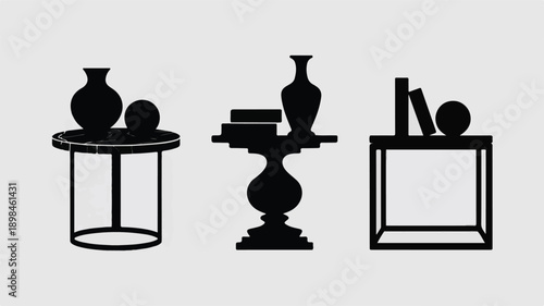 Set of Silhouette Icons for Modern Side Tables and Decorative Home Accessories.