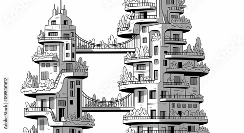 Futuristic City Architecture with Suspended Bridges.