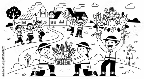 Farmers Harvesting Crops in the Field.