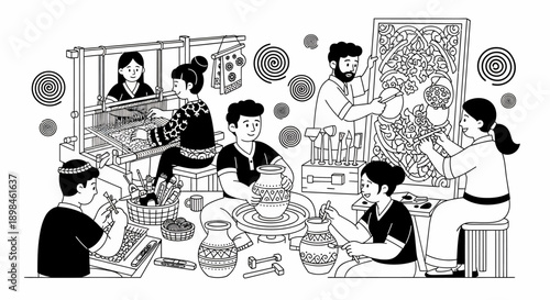 Group of People Working Together in Kitchen.
