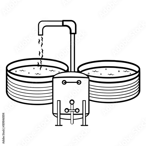 Centralized Water Filtration Plant for Aquaculture concept, Gravity-Flow Fish Pond System vector icon design, Aquaculture and aquafarming stock illustration