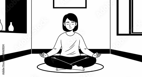 Woman Meditating in Lotus Position.