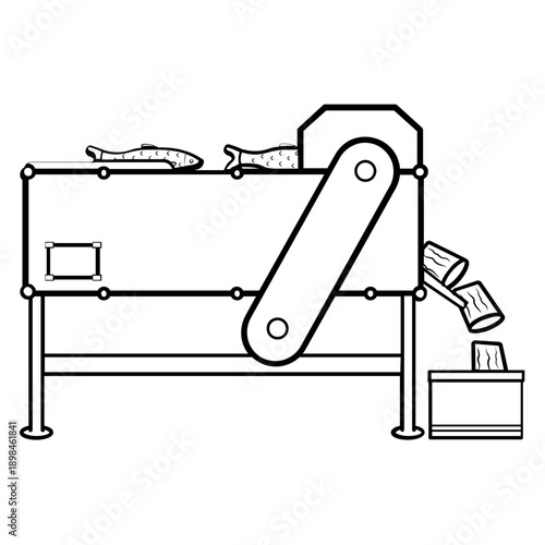 industrial seafood processing machine concept, Modern Fish Factory Production Line vector icon design, Aquaculture and aquafarming stock illustration