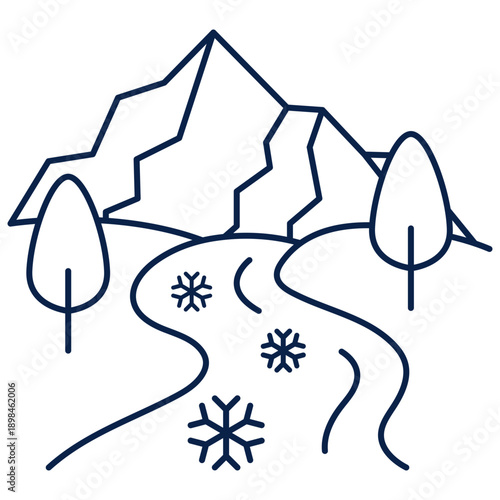 Snowy Winter Mountain Valley River Icon