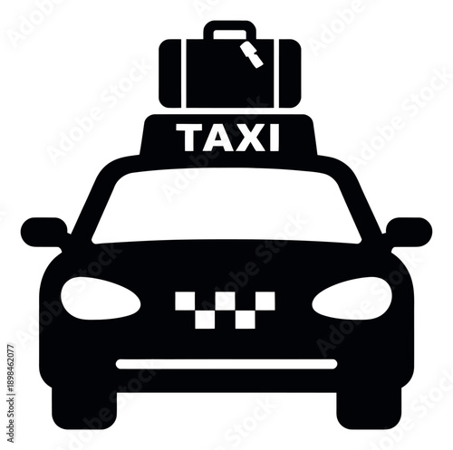 Simple graphic illustration of a taxi car depicting travel with luggage for transportation services