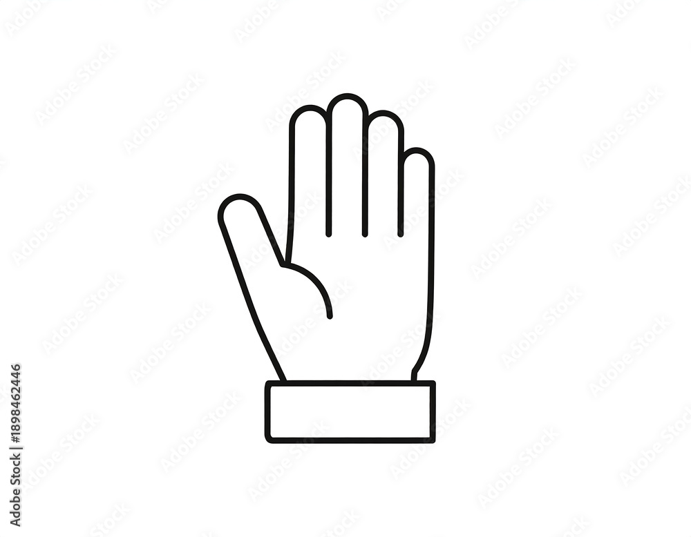 Fototapeta premium Raised hand with fingers extended, outline. Palm is facing forward, minimal design