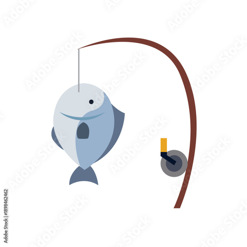 Fishing Pole caught fish rod emoji symbol sign icon vector illustration isolated flat