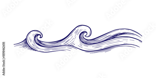Blue ocean waves drawing for surf concept
