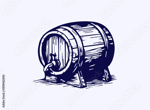 Wood barrel with tap for alcohol brewing