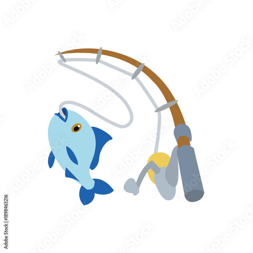 Fishing Pole caught fish rod emoji symbol sign icon vector illustration isolated flat