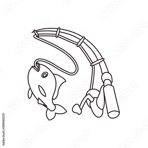 Fishing Pole caught fish rod emoji symbol sign icon vector illustration isolated flat