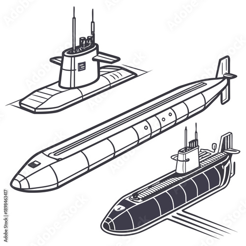 Advanced submarine with detailed decks and conning towers 1