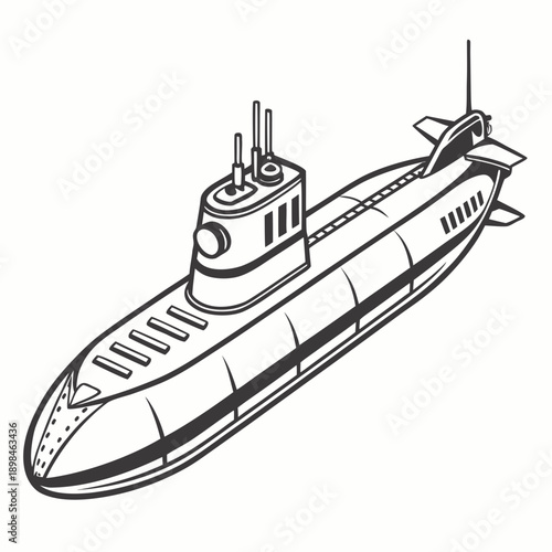 Black and white isometric submarine naval vessel