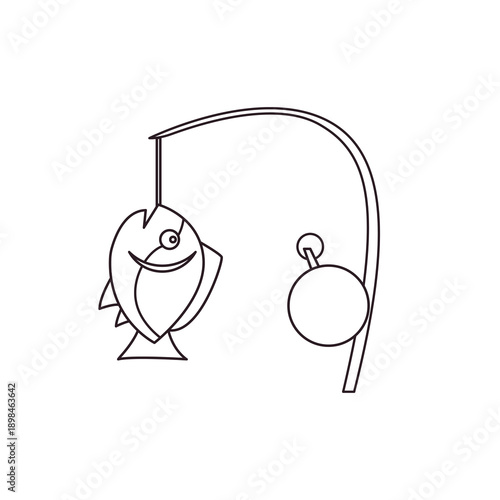Fishing Pole caught fish rod emoji symbol sign icon vector illustration isolated flat