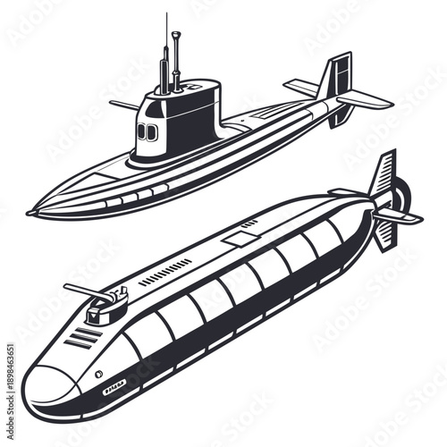 Black and white of two submarines naval military 2