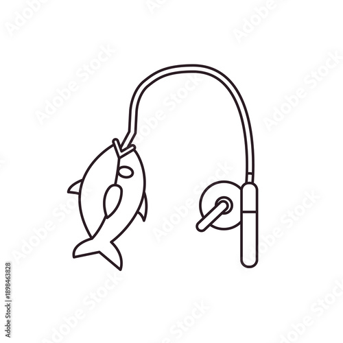 Fishing Pole caught fish rod emoji symbol sign icon vector illustration isolated flat