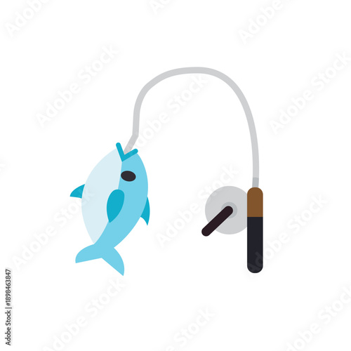 Fishing Pole caught fish rod emoji symbol sign icon vector illustration isolated flat