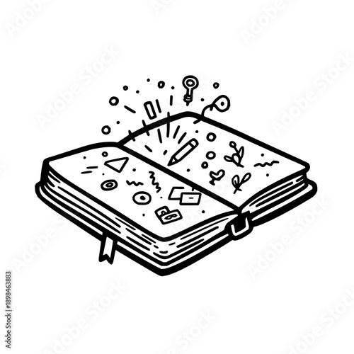 Open Book with Creative Ideas and Symbols