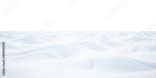 A close-up view of a pristine white snowfield with gentle, undulating drifts under a bright sky