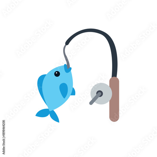 Fishing Pole caught fish rod emoji symbol sign icon vector illustration isolated flat