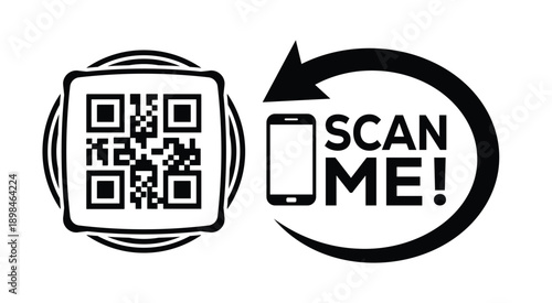 Black and white QR code with bold "SCAN ME" text, smartphone icon, and curved arrow—ideal for mobile interaction, digital marketing, and tech-themed promotional materials.