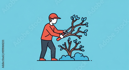 Gardener Pruning Tree Branches with Shears Illustration.