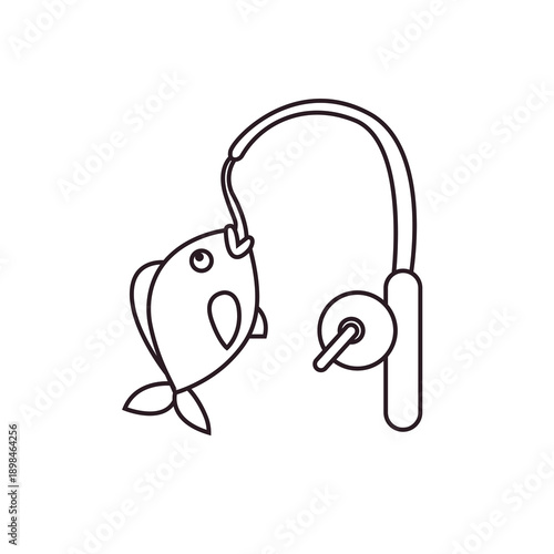 Fishing Pole caught fish rod emoji symbol sign icon vector illustration isolated flat