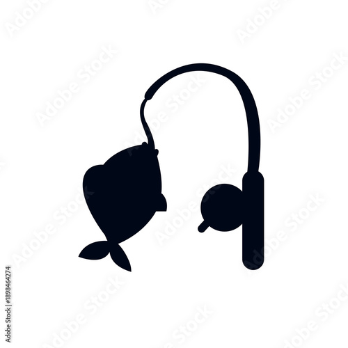 Fishing Pole caught fish rod emoji symbol sign icon vector illustration isolated flat