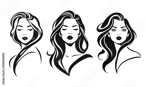 Wallpaper Mural Elegant female face silhouette collection, woman vector, beauty salon logo, lady face outline, stylish girl head design Torontodigital.ca