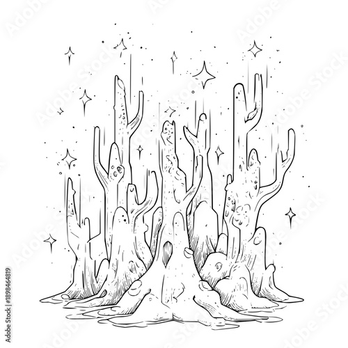 Dead Tree Branches with Stars on White Background