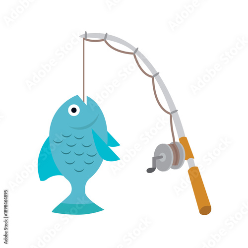 Fishing Pole caught fish rod emoji symbol sign icon vector illustration isolated flat