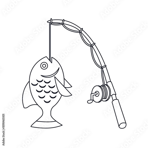 Fishing Pole caught fish rod emoji symbol sign icon vector illustration isolated flat