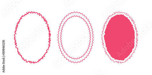  doodle border frames with scalloped and wavy edges for decorative design elements, isolated on white background, vector illustration.