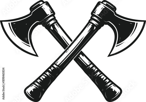 Crossed Medieval Warrior Axes, Vector illustration on white,