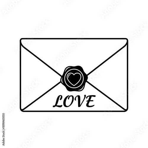 Romantic Love Letter Envelope Icon with Heart Seal