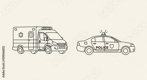 Ambulance and Police Car Emergency Services Vehicles Illustration.