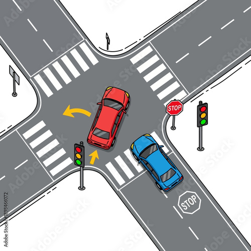 Cars at Intersection: Traffic Rules, Stop Signs & Pedestrian Crossings